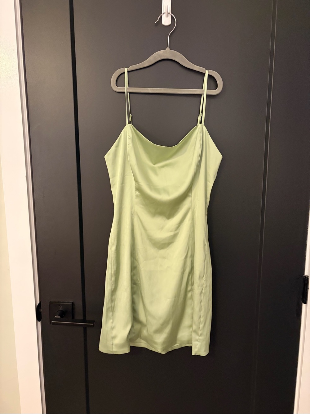 Satin Cowl Neck Slip Dress in Light Green